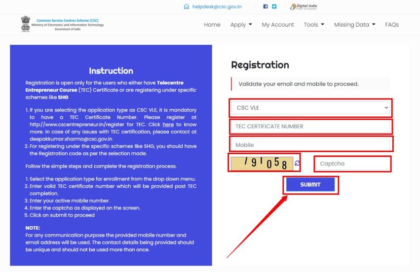 CSC VLE Registration , digitalseva