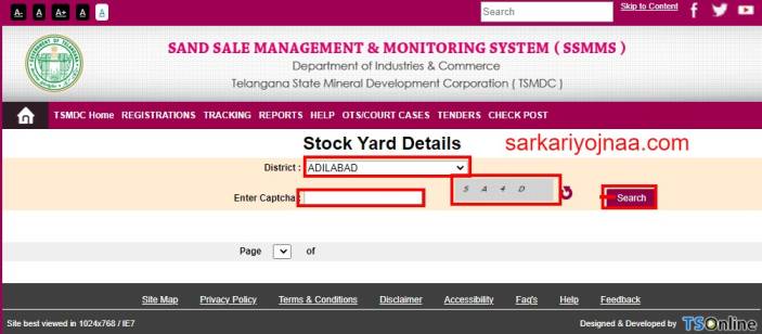 TSMDC Portal Stock Yard , TS Sand Booking