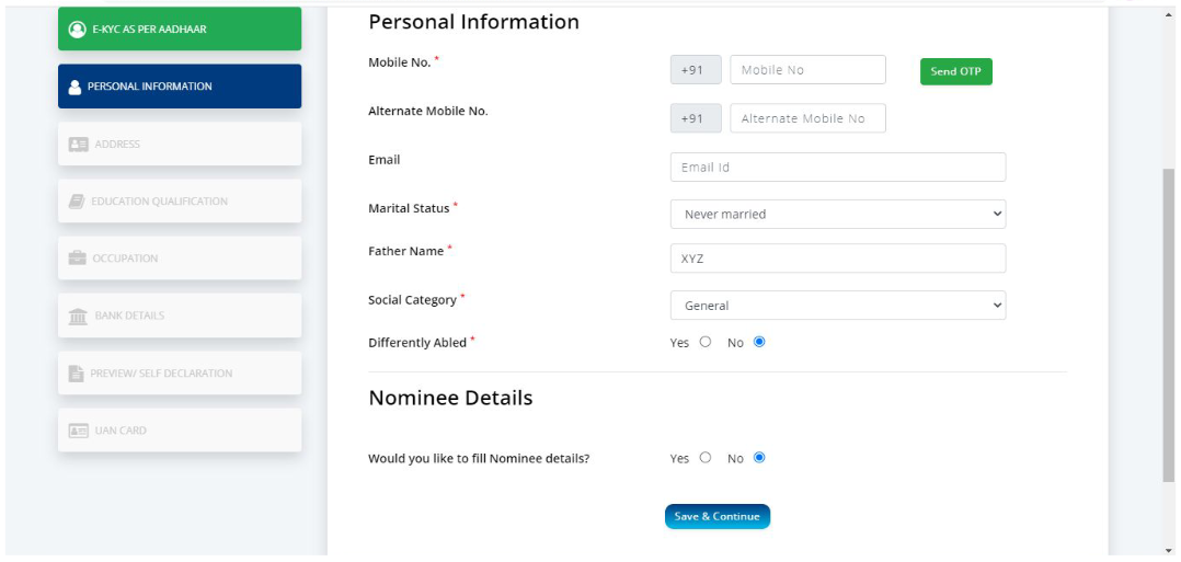 NDUW Card Self registration Form